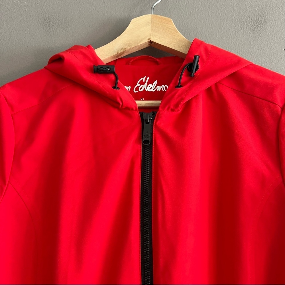Sam Edelman Women's Hooded Fill Zip Rain Jacket Water Resistant Stretch Red XS - Picture 3 of 16